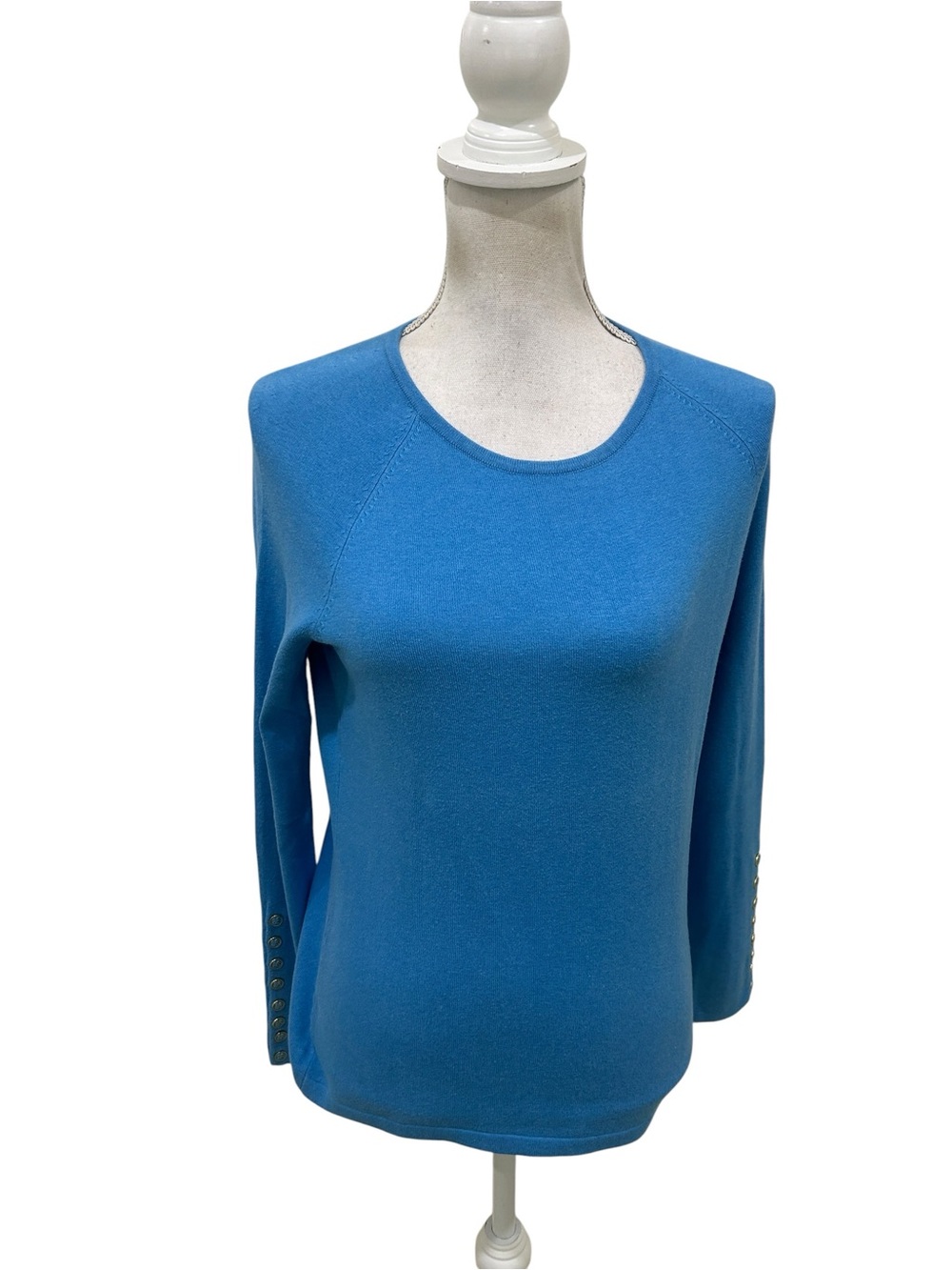 J McLaughlin Blue Long-Sleeve Crewneck Sweater lightweight cotton blend sz small